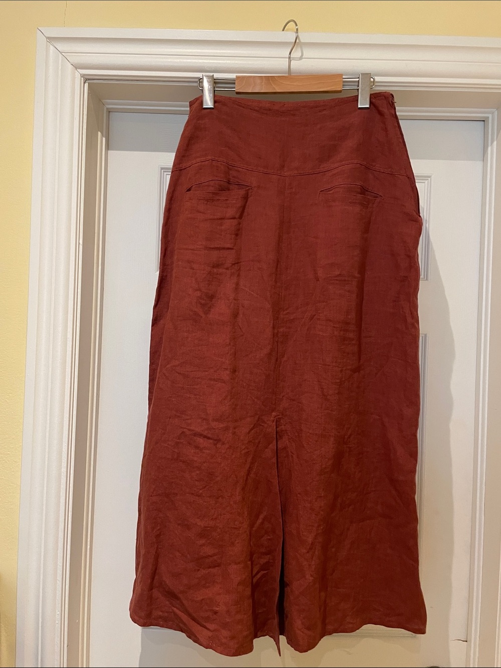 Animale Rust Maxi Linen-Blend A-Line Skirt